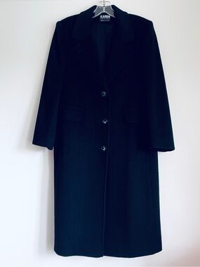 Size 8P Karen Long Black Wool Coat
